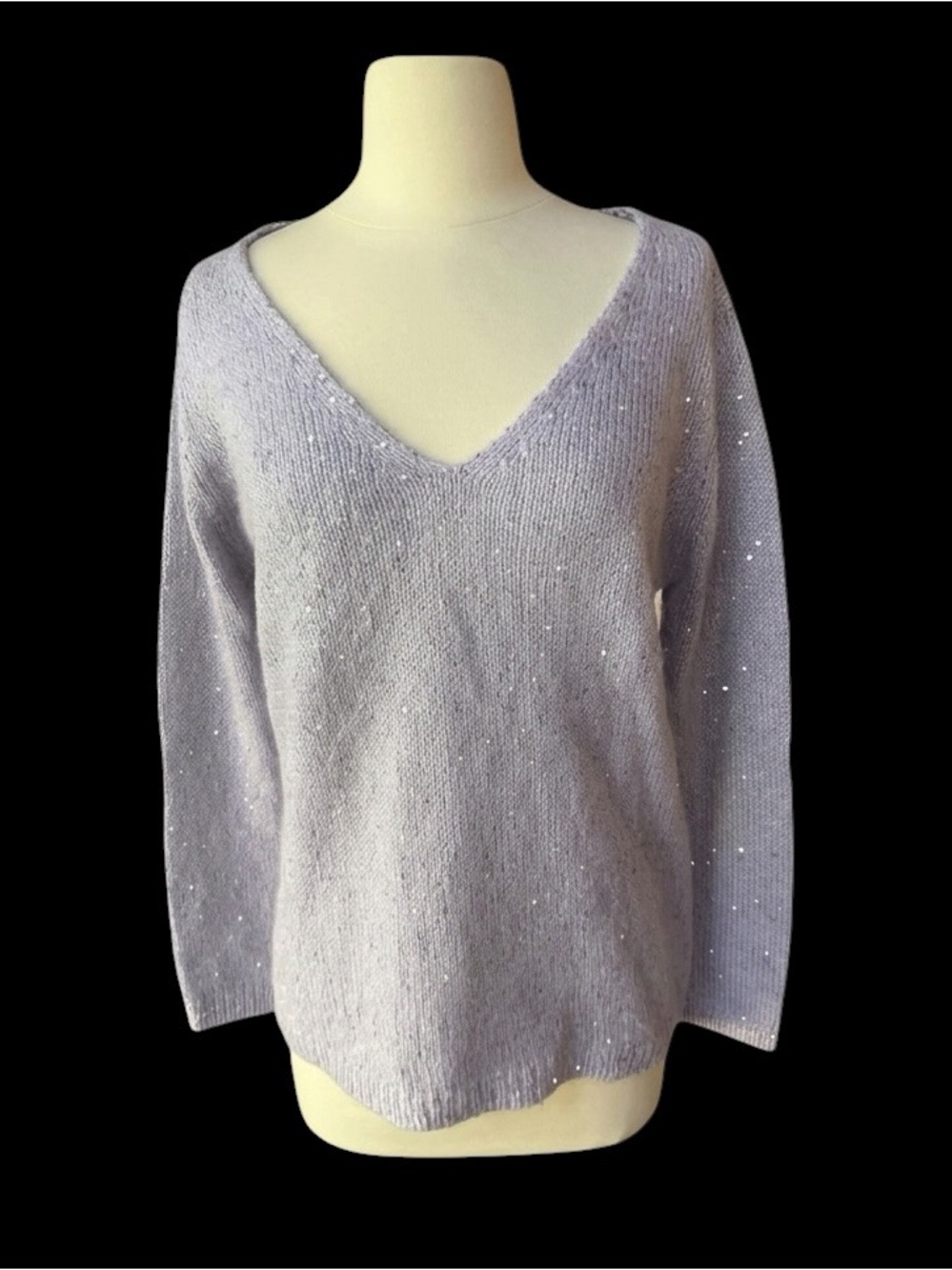 Joe Fresh Slighty Oversized Soft Lavender Deep V-Neck Sequins Sweater